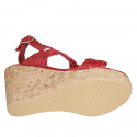 Sandalia para mujer en piel trensada roja con plataforma y cuña 9 - Tallas disponibles:  32, 33, 34, 42, 43, 44, 45
