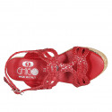 Woman's sandal in red braided leather with platform and wedge heel 9 - Available sizes:  32, 33, 34, 42, 43, 44, 45