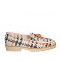 Mocassino da donna in pelle intrecciata rosa, nera e arancione con nappine tacco 3 - Misure disponibili: 42, 43, 44, 45