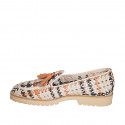 Mocassino da donna in pelle intrecciata rosa, nera e arancione con nappine tacco 3 - Misure disponibili: 42, 43, 44, 45