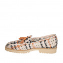 Woman's loafer in light pink, black and orange braided leather with tassels heel 3 - Available sizes:  32, 33, 34, 42, 43, 44, 45