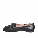 Woman's loafer with squared tip and accessory in black leather heel 1 - Available sizes:  32, 33, 34, 42, 43, 44, 45