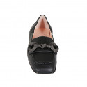 Woman's loafer with squared tip and accessory in black leather heel 1 - Available sizes:  32, 33, 34, 42, 43, 44, 45