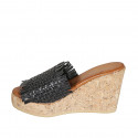 Woman's mules in black braided leather with platform and wedge heel 9 - Available sizes:  32, 33, 34, 42, 43, 44, 45