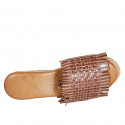 Woman's mules in cognac brown braided leather with platform and wedge heel 9 - Available sizes:  32, 33, 34, 42, 43, 44, 45