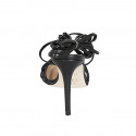 Sandalia en estilo gladiador con cordones para mujer en piel negra tacon 10 - Tallas disponibles:  32, 33, 34, 42, 43, 44, 45, 46