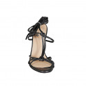 Sandalia en estilo gladiador con cordones para mujer en piel negra tacon 10 - Tallas disponibles:  32, 33, 34, 42, 43, 44, 45, 46