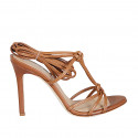 Woman's laced gladiator sandal in cognac leather heel 10 - Available sizes:  32, 33, 34, 42, 43, 44, 45