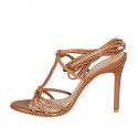Woman's laced gladiator sandal in cognac leather heel 10 - Available sizes:  32, 33, 34, 42, 43, 44, 45