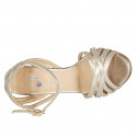 Woman's sandal with ankle strap in platinum laminated leather heel 10 - Available sizes:  33, 34, 42, 43, 44, 45, 46