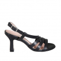 Woman's strappy sandal in black leather and flared heel 8 - Available sizes:  32, 33, 34, 42, 43, 44, 45