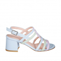 Woman's strappy sandal in light blue, green and lilac leather heel 6 - Available sizes:  32, 33, 34, 42, 43, 44, 45
