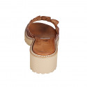 Woman's mule in cognac brown braided leather heel 4 - Available sizes:  32, 33, 34, 42, 43, 44, 45