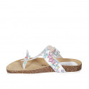 Woman's thong mules in white multicolored printed leather with buckle wedge heel 2 - Available sizes:  32, 33, 34, 42, 43, 44, 45