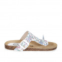 Woman's thong mules in white multicolored printed leather with buckle wedge heel 2 - Available sizes:  32, 33, 34, 42, 43