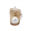 Woman's thong mules in white multicolored printed leather with buckle wedge heel 2 - Available sizes:  32, 33, 34, 42, 43