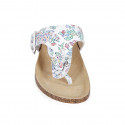 Woman's thong mules in white multicolored printed leather with buckle wedge heel 2 - Available sizes:  32, 33, 34, 42, 43