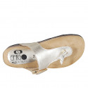 Woman's thong mules in platinum laminated leather with buckle wedge heel 2 - Available sizes:  32, 33, 34, 42, 43, 44, 45
