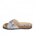 Woman's mules in silver and multicolored printed leather with buckle wedge heel 2 - Available sizes:  32, 33, 34, 42, 43, 44, 45