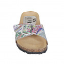 Woman's mules in silver and multicolored printed leather with buckle wedge heel 2 - Available sizes:  42, 44