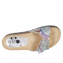 Woman's mules in silver and multicolored printed leather with buckle wedge heel 2 - Available sizes:  32, 33, 34, 42, 43, 44, 45