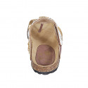 Woman's thong mule in brown leather with velcro strap, white beads and rhinestones wedge heel 2 - Available sizes:  32, 33, 34, 42, 43, 44, 45