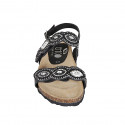 Sandale pour femmes en cuir noir avec fermetures velcro, perles et strass talon compensé 2 - Pointures disponibles:  32, 33, 34, 42, 43, 44, 45