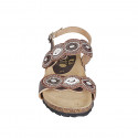 Sandale pour femmes en cuir marron avec fermetures velcro, perles et strass talon compensé 2 - Pointures disponibles:  32, 33, 34, 42, 43, 44, 45