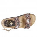 Woman's sandal in brown leather with velcro straps, beads and rhinestones wedge heel 2 - Available sizes:  32, 33, 34, 42, 43, 44, 45