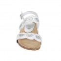 Sandalia para mujer en piel blanca con cierres de velcro, perlas y estras cuña 2 - Tallas disponibles:  32, 33, 34, 42, 43, 44, 45