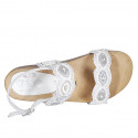 Woman's sandal in white leather with velcro straps, beads and rhinestones wedge heel 2 - Available sizes:  32, 33, 34, 42, 43, 44, 45