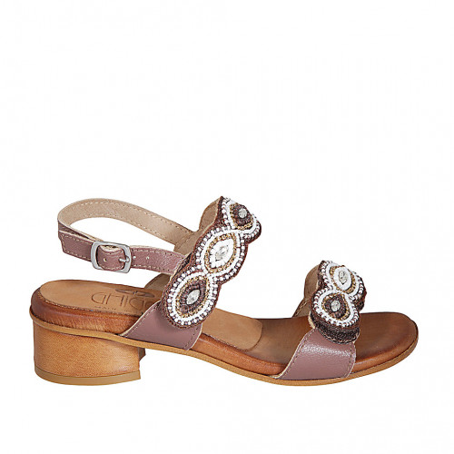 Woman's sandal in brown leather with...