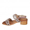 Woman's sandal in brown leather with velcro straps and beads heel 4 - Available sizes:  32, 33, 34, 42, 43, 44, 45