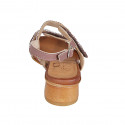 Sandale pour femmes en cuir marron avec fermetures velcro et perles avec talon 4 - Pointures disponibles:  32, 33, 34, 42, 43, 44, 45