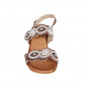 Sandale pour femmes en cuir marron avec fermetures velcro et perles avec talon 4 - Pointures disponibles:  32, 33, 34, 42, 43, 44, 45