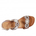 Woman's sandal in brown leather with velcro straps and beads heel 4 - Available sizes:  32, 33, 34, 42, 43, 44, 45