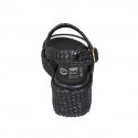 Woman's platform sandal in black braided leather wedge heel 5 - Available sizes:  32, 33, 34, 42, 43, 44, 45