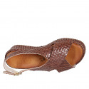 Woman's platform sandal in brown braided leather wedge heel 5 - Available sizes:  32, 33, 34, 42, 43, 44, 45