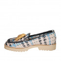 Mocassin pour femmes en cuir tressé rose, noir, bleu clair et cognac avec glands talon 3 - Pointures disponibles:  32, 44, 45