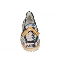 Mocassin pour femmes en cuir tressé rose, noir, bleu clair et cognac avec glands talon 3 - Pointures disponibles:  32, 44, 45