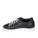 Chaussure à lacets pour femmes avec semelle amovible en cuir et cuir tressé noir talon compensé 3 - Pointures disponibles:  32