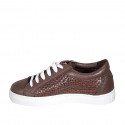 Woman's laced shoe with removable insole in brown leather and braided leather wedge heel 3 - Available sizes:  43, 44