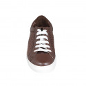 Woman's laced shoe with removable insole in brown leather and braided leather wedge heel 3 - Available sizes:  43, 44