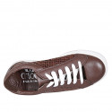 Woman's laced shoe with removable insole in brown leather and braided leather wedge heel 3 - Available sizes:  43, 44