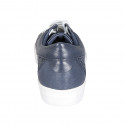 Zapato para mujer con cordones y plantilla extraible en piel y piel trensada azul cuña 3 - Tallas disponibles:  32, 33, 34, 42, 43, 44