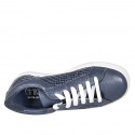 Chaussure à lacets pour femmes avec semelle amovible en cuir et cuir tressé bleu talon compensé 3 - Pointures disponibles:  32, 33, 34, 42, 43, 44