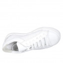 Woman's laced shoe with removable insole in white leather and braided leather wedge heel 3 - Available sizes:  34, 43, 44