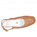 Zapato destalonado para mujer en piel trensada cognac tacon 1 - Tallas disponibles:  33, 34, 43, 44