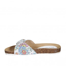 Woman's mules in white and multicolored mosaic printed leather with buckle wedge heel 2 - Available sizes:  42 2