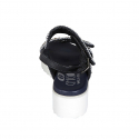 Sandale pour femmes en cuir bleu avec adjustable fermetures en velcro, perles et strass talon compensé 4 - Pointures disponibles:  32